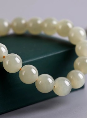 手串和田玉圆珠蜂蜜水单圈玉手链