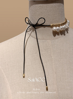 异形天然淡水巴洛克珍珠项链女士choker锁骨链打结毛衣链油蜡绳