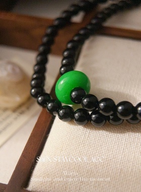 天然黑玛瑙新中式国风绿色算盘珠复古项链女士优雅气质锁骨链手链