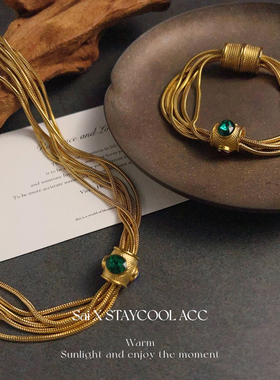 复古老钱风中古多层链条女士项链磁吸扣高级感宫廷风轻奢锁骨链