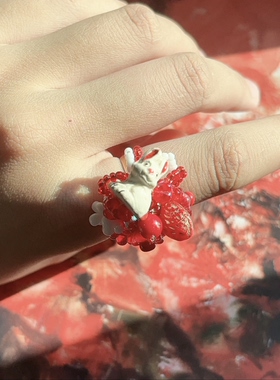 疾走织织|兔兔莓莓·串珠戒指动物戒指戒指可爱戒指