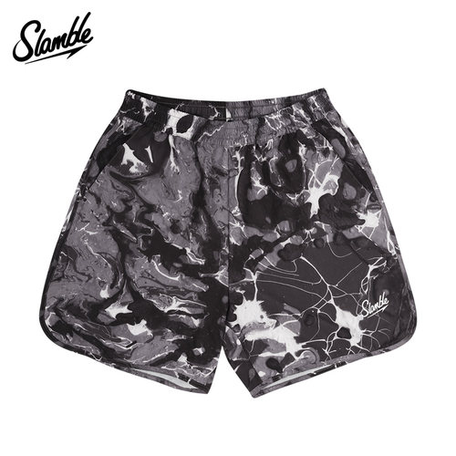SLAMBLE美式运动梭织速干篮球短裤泼墨满印情侣宽松休闲五分裤 - 图3
