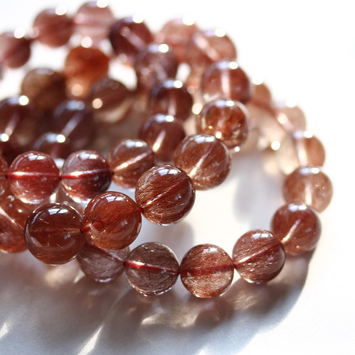 天然顺发红发晶手串红水晶红幽灵男款女款手链手链一物一图礼物 - 图0