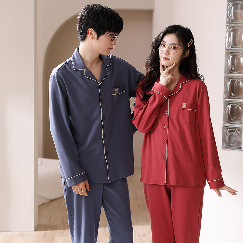 秋冬季新款莱卡棉开衫情侣睡衣长袖纯棉休闲翻领家居服男女士套装,淘宝优惠券,粉丝福利购,淘宝优惠卷