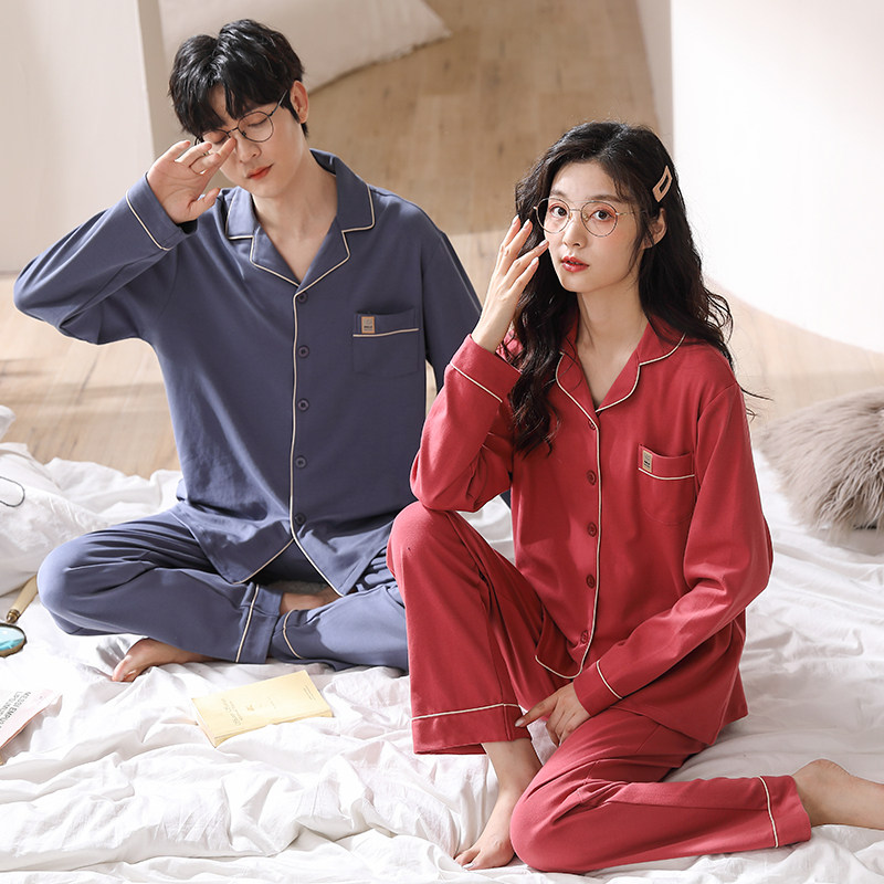 秋冬季新款莱卡棉开衫情侣睡衣长袖纯棉休闲翻领家居服男女士套装,淘宝优惠券,粉丝福利购,淘宝优惠卷