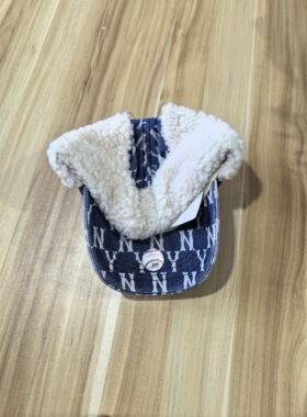 清仓韩国mlb秋冬保暖牛仔印花棒球帽男女同款鸭舌帽羊羔毛帽子