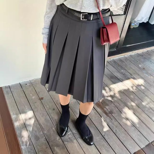 Hip-covering I-shaped pleated skirt extended skirt