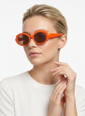 亮橙色ins风90s复古椭圆太阳镜