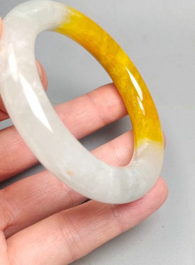 精品老黄翡翠手镯老坑高冰种圆条玉石镯子黄翠玉百搭贵妃正圈玉镯