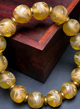 明清老琉璃圆珠子手串古法茶黄凤尾琉璃珠圆珠手串男女手链佛珠串