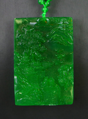 精品高冰老翡翠山水花纹玉佩吊坠挂件冰种翠玉男女款百搭玉牌项链