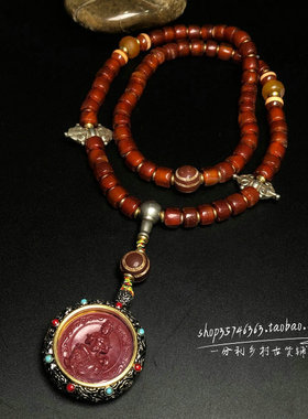 藏红天然老红玛瑙朱砂项链吊坠原矿桶珠手链男女本命转运佛珠颈饰