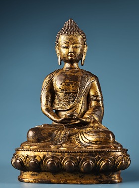 旧藏纯铜鎏金释迦牟尼佛像摆件全铜泥金药师佛黄财神寺庙佛堂供奉