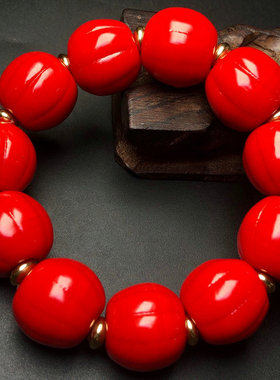 回流老琉璃圆珠红手串链流光老圆珠男女款佛珠百搭手持链手串