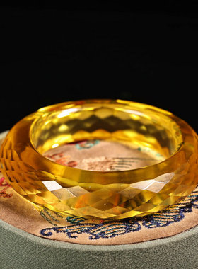 精品宫藏精工多棱面黄水晶宝石手镯高密刚玉百搭手镯文玩首饰盒装