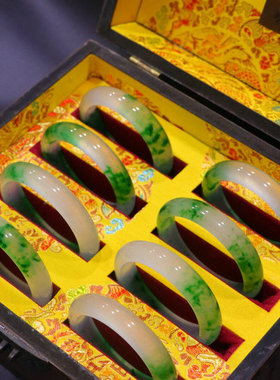 精品收藏级老翡翠女款手镯老坑冰种飘花老翠玉旺夫百搭款老玉手环