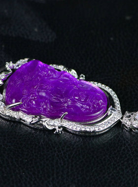 精品高冰老翡翠玉观音菩萨项链吊坠冰种紫罗兰老翠玉本命佛牌玉佩