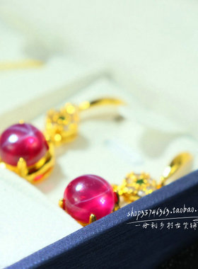 精品老红宝石项链耳环三件套组合套装女款复古时尚百搭首饰品