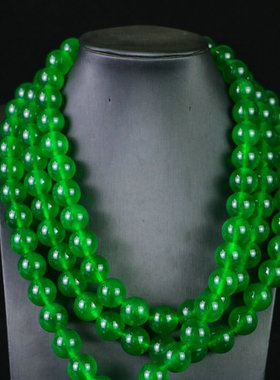 精品缅甸老翡翠阳绿项链圆珠手串链老坑翠玉108颗佛珠锁骨链颈饰