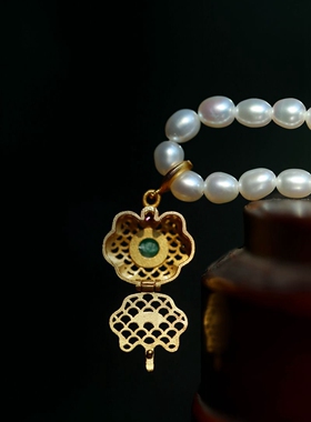 泼墨淡水珍珠银镀金项链