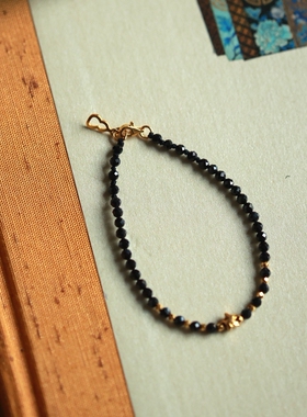 泼墨。天然黑色尖晶石    极细精致手链   足金珠亮闪手串手饰