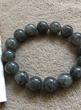 天然和田玉青花籽料12mm圆珠手串手链男女款单圈手串百搭甜美柔润