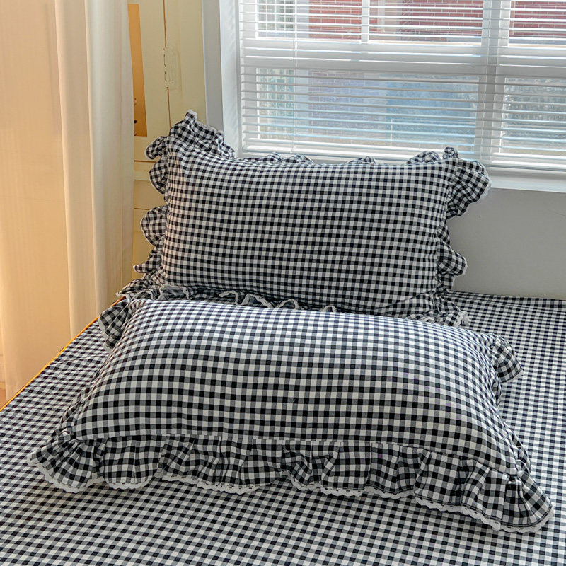 简约格子风全棉花边床裙单件床笠罩床盖床围双人三件套床垫保护套,淘宝优惠券,粉丝福利购,淘宝优惠卷