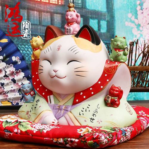 日本祈愿猫全家福招财猫店铺开业发财猫摆件家居装饰店铺礼品 - 图0
