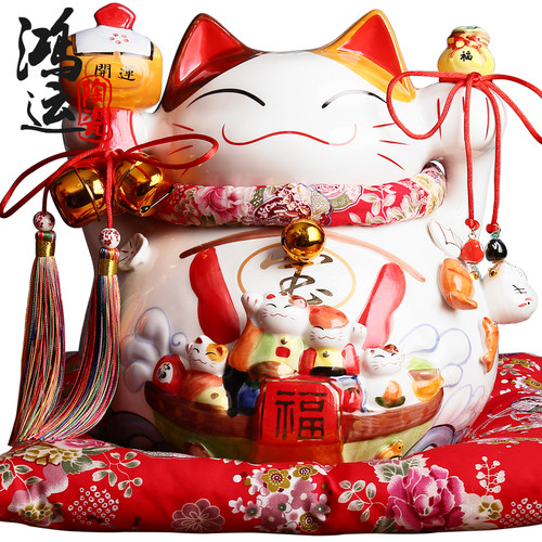 日本招财猫摆件14寸特大号储钱罐存钱罐陶瓷店铺开业家居创意礼品 - 图3