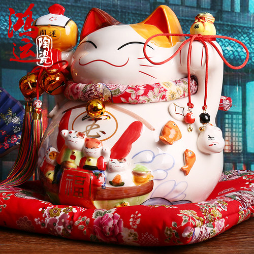 日本招财猫摆件14寸特大号储钱罐存钱罐陶瓷店铺开业家居创意礼品 - 图0