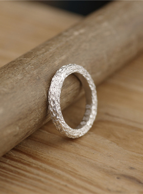 手工定制刻字粗犷风狂野乱纹戒指
