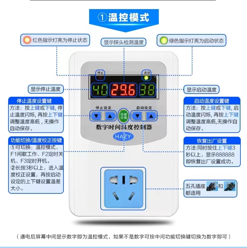 即插式温控器，住宅，瑜伽，养殖，种植，孵化，加热保温液晶温控 - 图1