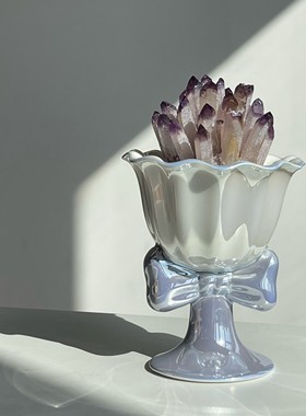 天然粉水晶净化家居摆件桌面装饰温柔治愈系桃花许愿盆栽精致礼物