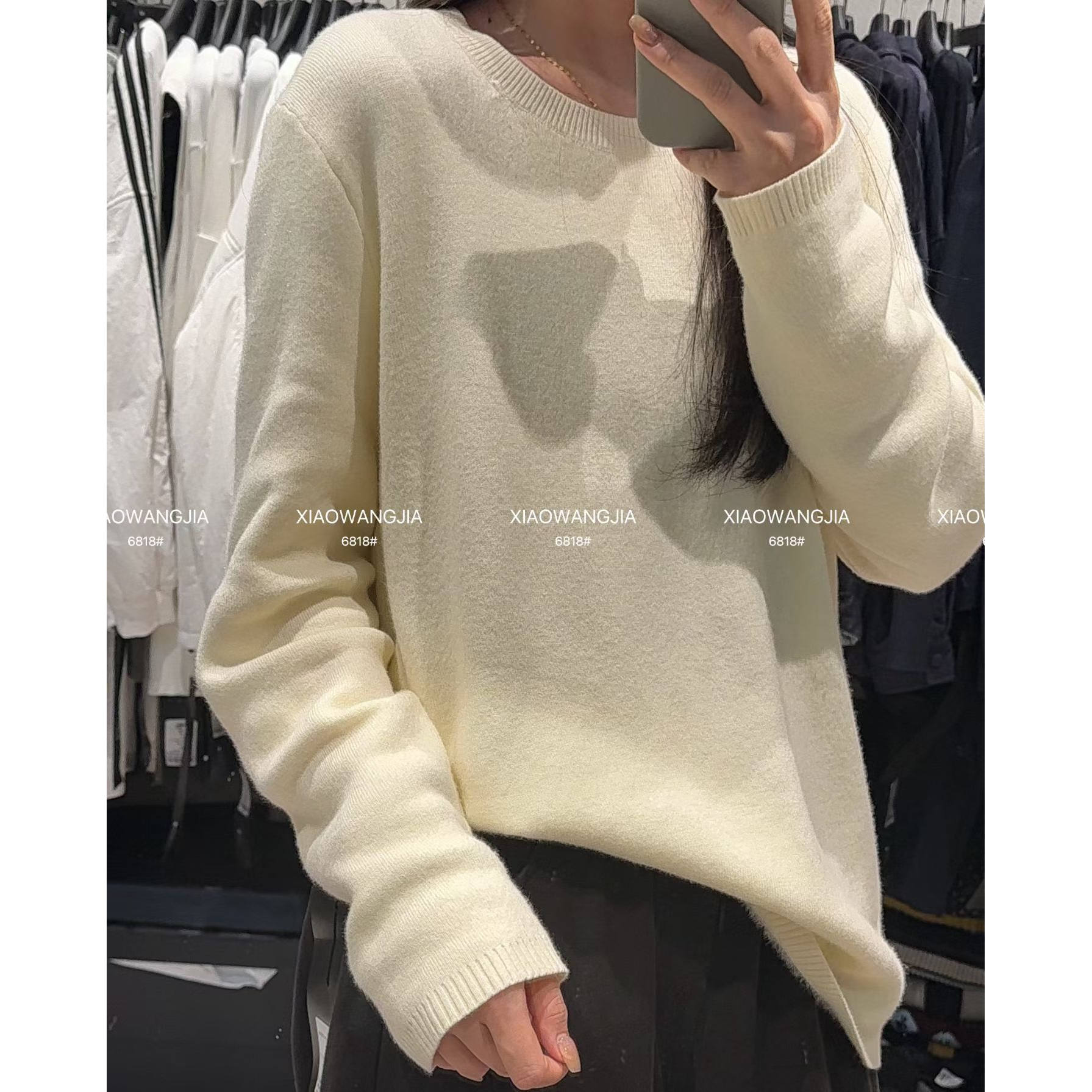 小王家女6818冬韩版宽松大码胖mm慵懒休闲加绒加厚针织打底衫上衣 - 图1