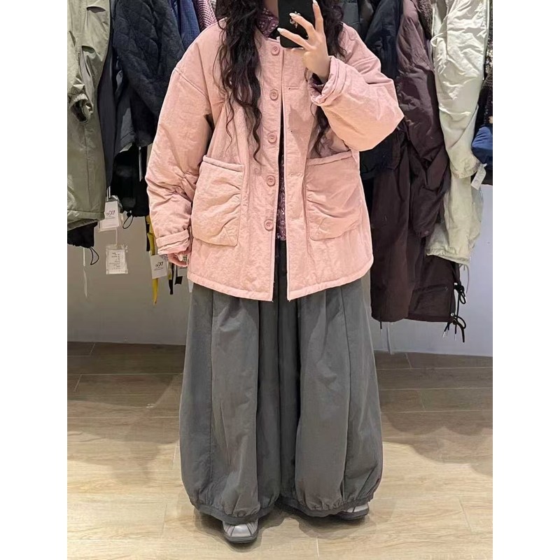 WE女458123冬韩版宽松大码胖mm慵懒休闲风设计感圆领褶皱棉服外套,淘宝优惠券,粉丝福利购,淘宝优惠卷