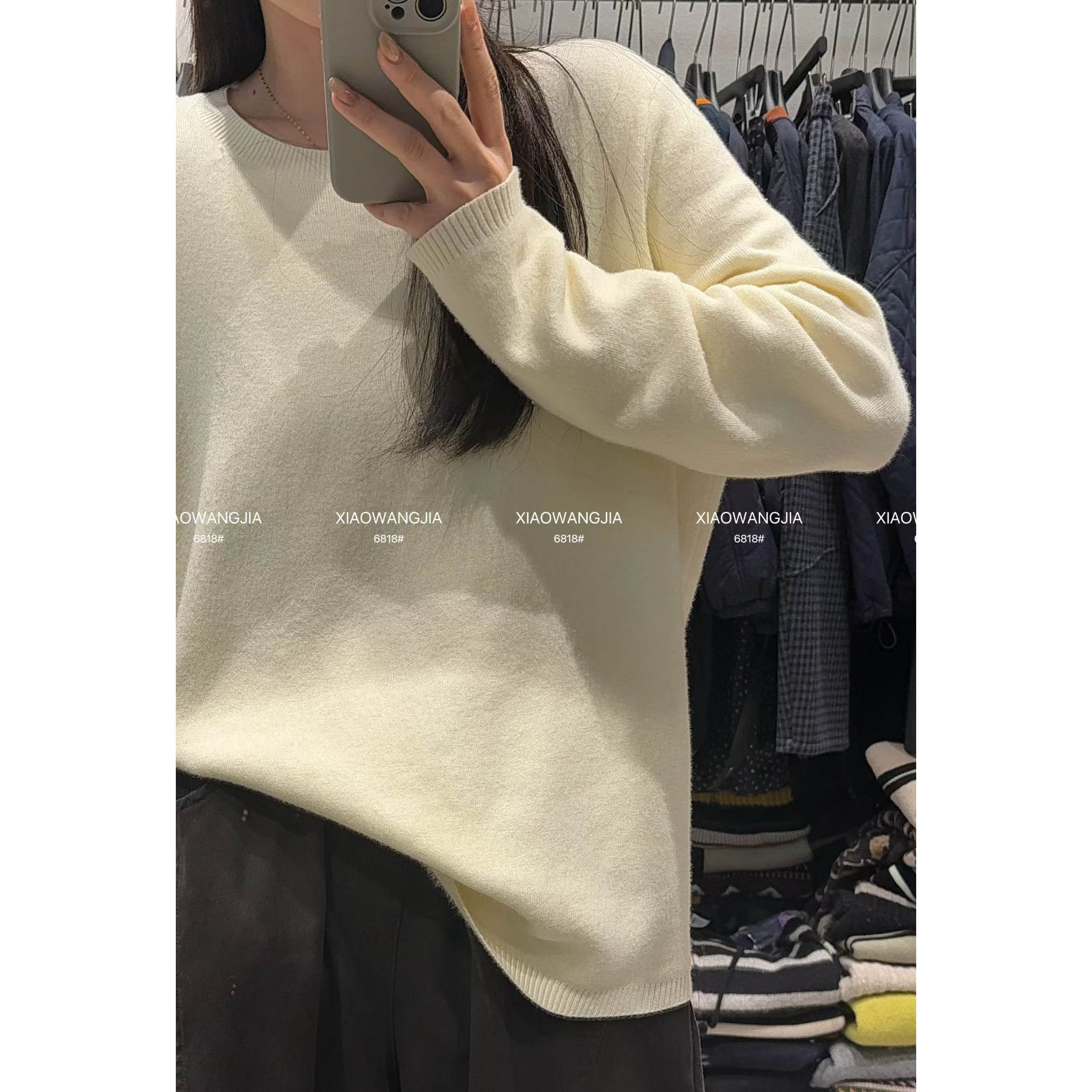 小王家女6818冬韩版宽松大码胖mm慵懒休闲加绒加厚针织打底衫上衣 - 图2