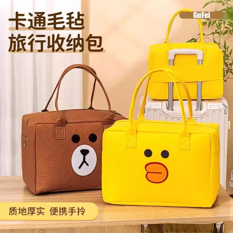卡通包旅行包收纳手提包大容量儿童行李袋拉杆箱行李包毛毡包轻便 - 图2