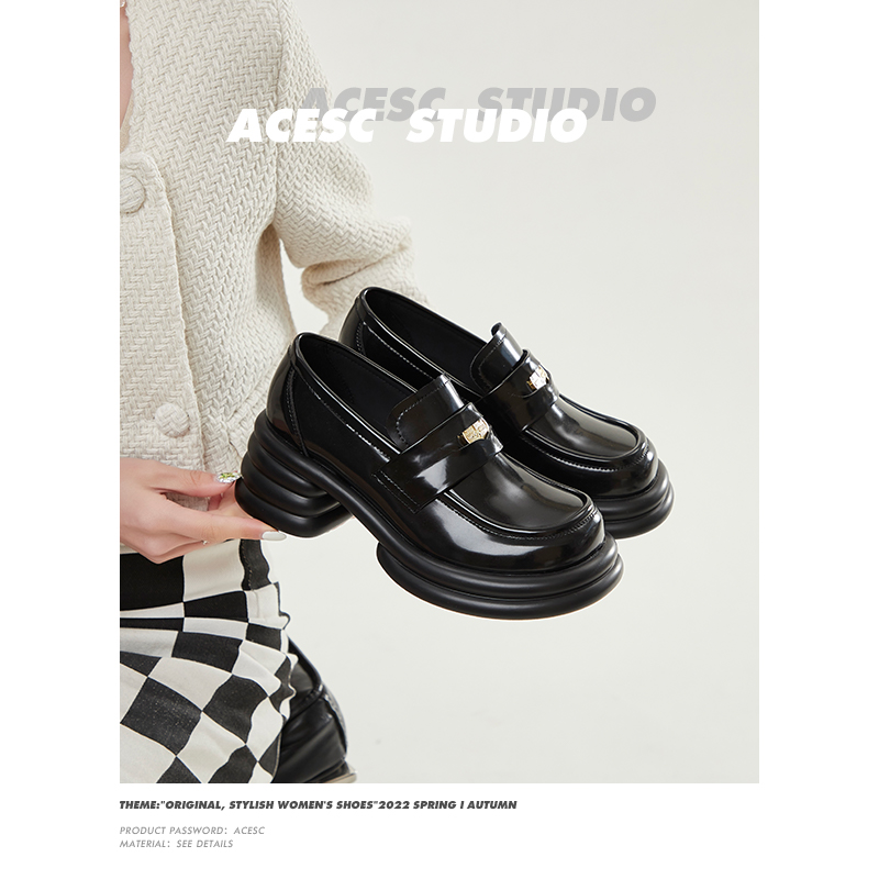 艾斯臣超软厚底乐福鞋女真皮春秋新款百搭复古英伦小皮鞋 - 图1