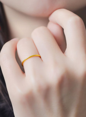 老克勒黄金古法圆满素圈戒指足金