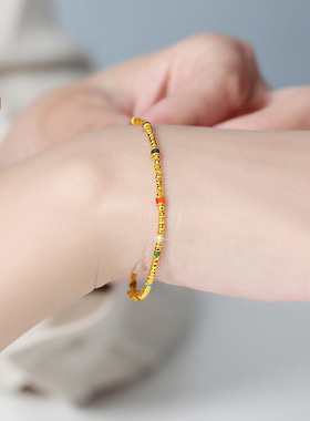 老克勒古法黄金手链足金镭射珠