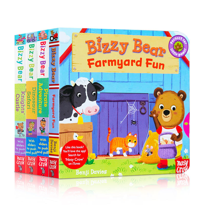 送音频新版小熊很忙系列第二辑英文原版绘本全套4册单本Bizzy Bear:Farmyard Fun/Dinosaur Safari之欢乐农场日恐龙幼儿英语推拉书-图3