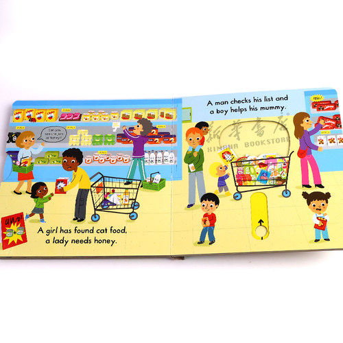 英文原版Busy Book系列shopping繁忙的超市Fire Station/zoo/Supermarket公园Park机场Airport宝宝启蒙认知手指机关推拉书绘本 - 图2