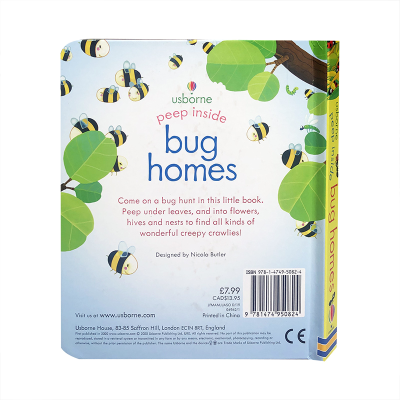 Usborne偷偷看里面系列：虫穴Peep Inside Bug Homes英文原版绘本儿童启蒙学习昆虫科普自然世界洞洞书科普读物纸板翻翻书 2-6岁-图0