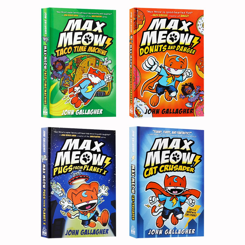 英文原版Max Meow Book系列4册Cat Crusader/Donuts and Danger/Pugs from Planet X 儿童英语趣味阅读桥梁章节漫画书6-9岁 - 图0