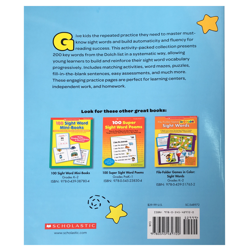 美国小学学乐高频常见词汇练习册Scholastic The complete Jumbo Book of Sight Word Practice关键词words 英文原版 轻松学英语 - 图0