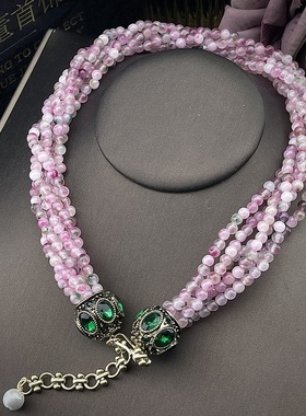 中古Vintage 复古时尚气质高贵典雅多层项链搭配绿色宝石配饰项链
