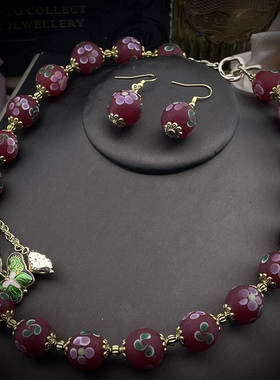 中古Vintage复古时尚气质典雅老琉璃珠子套装项链手链