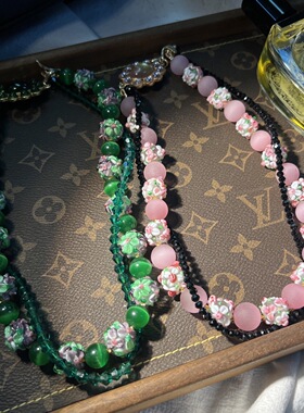 中古vintage时尚简约精致气质双层穆拉诺拒马河琉璃项链