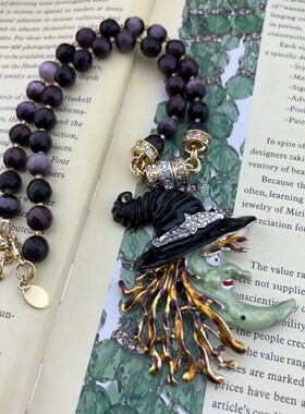 Vintage中古 新品魔法巫婆巫师帽子星星珐琅捷克钻镶嵌奢华款吊坠