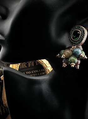 中古Vintage 复古时尚大气多彩宝石串连红绿碧玺套装项链手链耳饰